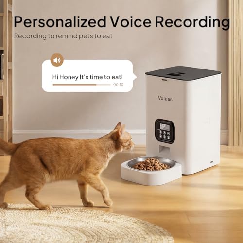 VOLUAS Automatic Cat Feeder, 6L Timed Dry Food Dispenser for Cats & Dogs