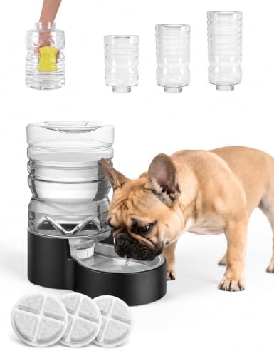 Heouvo 1.7 Gal Gravity Dog Water Dispenser, Wide-Mouth, 3 Filters, Black