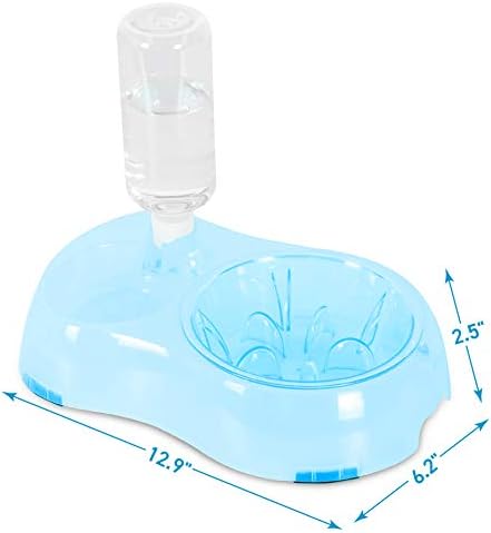 Slow Feeder Bowl, Elevated, Double Transparent for Cats, Small Dogs, Pet Automatic Water Feeder with Water Bottle