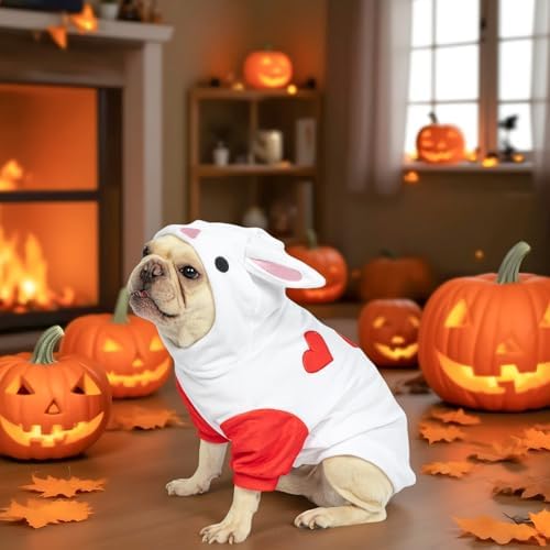 NACOCO Halloween Rabbit Dog Costume - Pet Christmas New Year Hoodie Warm Party Coat Outfit for Small and Medium Cat Dog Clothes(Red Rabbit,S) - Image 5