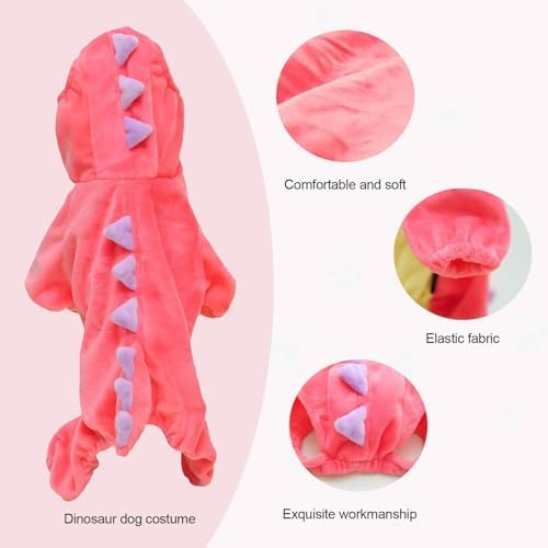 Hotumn Dinosaur Dog Halloween Costume Pet Dino Hoodie for Small Dogs (X-Small, Pink) - Image 3