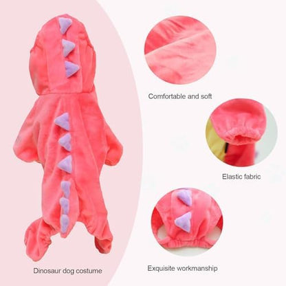 Hotumn Dinosaur Dog Halloween Costume Pet Dino Hoodie for Small Dogs (X-Small, Pink) - Image 3