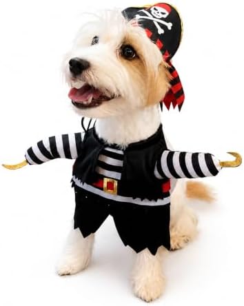 Captain Pirate Pet Halloween Costume, and Pirate Hat - Small to Medium-Large Breed Funny Clothes Outfit Apparel (Medium) by POPERIE