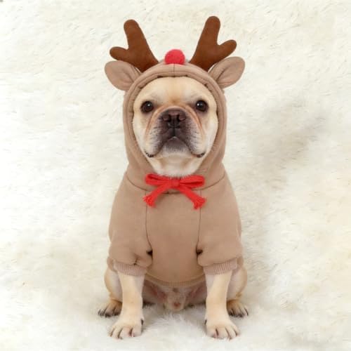 Fleece Lined Dog Hoodie Sweatshirt Fall Winter Costume, Reindeer M - Image 3