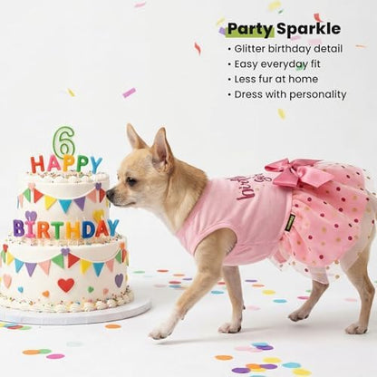 Fitwarm Birthday Girl Dog Tulle Dress, Dog Clothes for Small Dogs Girl, Chihuahua Apparel, Pink, X-Small - Image 7