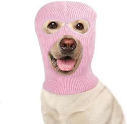 HOWWFALY Dog Halloween Christmas Costume Ear Muffs Noise Protection Knitted Dogs Ears Warm Hats Dog Robbers & Thieves Mask Funny Pet Cosplay for Medium Large Dog(Pink Mask) by HOWWFALY