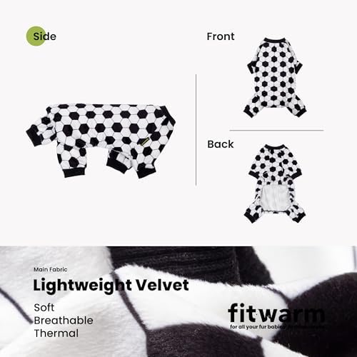 Fitwarm Soccer Dog Fleece Pajamas, Cozy Winter Clothes for Small Dogs Boy Girl, Funny Pet Clothes, Black, White, Medium - Image 3