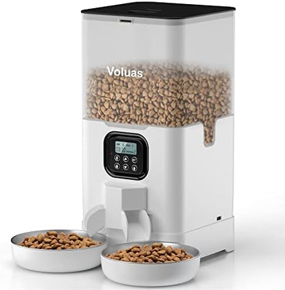 VOLUAS Automatic Cat Feeder for Two Cats with Dual Stainless Bowls, 6L