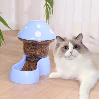 2025 Automatic Pet Feeder with Mushroom Shape for Cats Dogs Puppies Kittens Easy Clean Refill Dual Food Water Dispenser for Small Medium Pets at Home Travel (Blue)