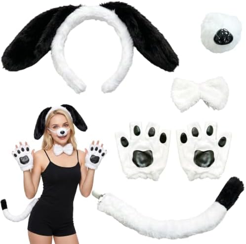 Black and White Dog Costume for Women Puppy Cosplay Kit for Halloween by Rotamora