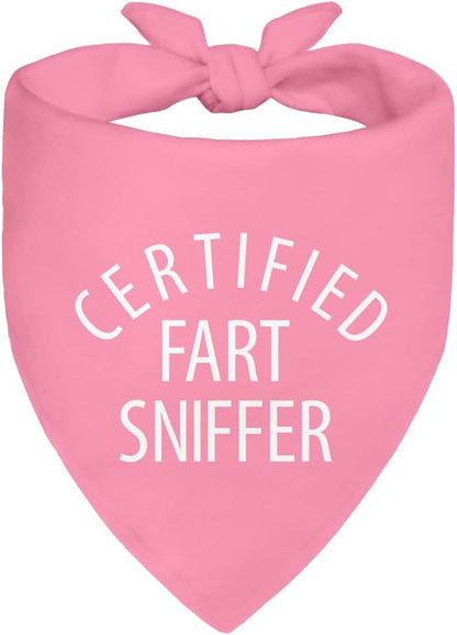 Certified Fart Sniffer Pink Dog Bandana, Funny Pet Bandana Adjustable Scarf Decoration, Funny Photo Prop Accessories for Party Yard, Thanksgiving Gifts for Pet Owner Puppy Lover Police Dog