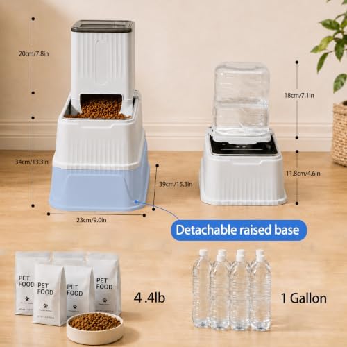 Elevated Dog Food and Water Bowl Set Gravity Automatic Refilling, Large Dog Stainless Steel Bowls with Base, Raised Dog Food Dispenser & Water Bottle for Dogs, Cats, Portable Pet Feeder for M/L Breed