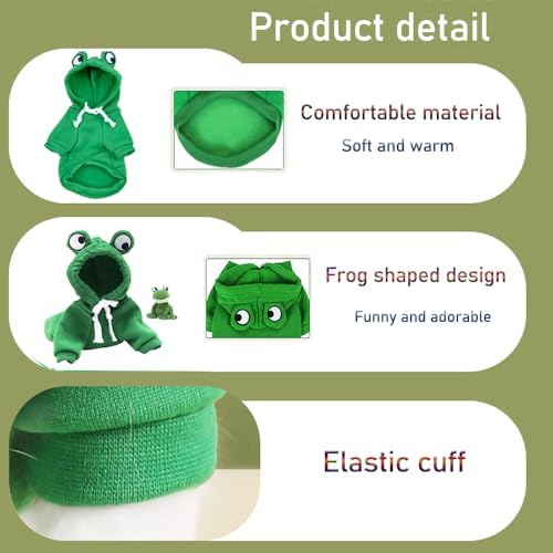 ANIAC Funny Pet Clothes for Small Dog Cat Girl Male Puppy Hoodies Warm Dogs Sweatshirt Coat with Eye Hood Fall Cat Apparel Christmas Halloween Outfit Dog Frog Costume (Green, X-Small) - Image 3