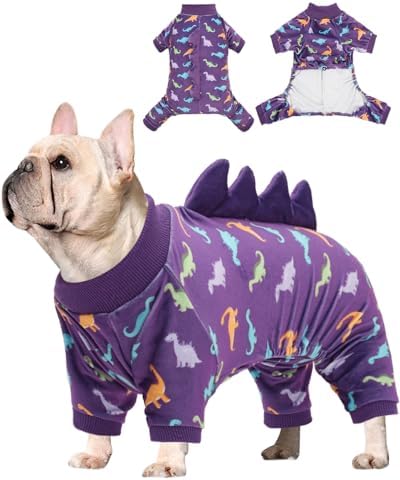 CuteBone Dinosaur Costume Dog Pajamas, Stretchy Spandex Crystal Velvet Sleepwear Coat for Small Dogs, Soft & Warm Pet Outfit Clothes for Cold Weather, Cozy Pullover Design COSP04M by CuteBone