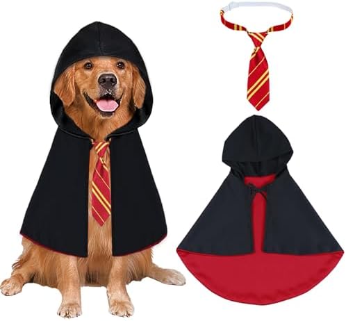 GOYOSWA Dog Halloween Costumes, Dog Wizard Costume Halloween Wizard Witch Cloak Cape with Neck Tie Halloween Costumes for Small Medium Large Dogs Pets (Red, Large) by GOYOSWA