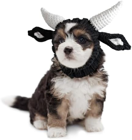 Zoo Snoods Bull Costume - Warm Knit Cow Dog Snood Wrap for Pets, Neck Ear Cover Protection for Halloween Winter (Small) by ZooSnoods