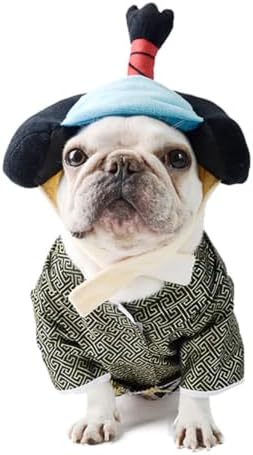 Samurai Pet Costume for French Bulldog, Funny Samurai Outfit, Dog & Cat Party Clothes, Halloween Cosplay (M, Black) by Unknown