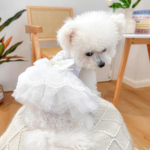 Fashion Sweet Puppy Dog Blingbling Princess Skirt Pet Dog Lace Cake Camisole Tutu Dress D-White XS - Image 7