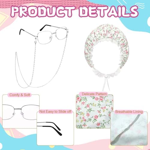 3 Pcs Dog Grandma Costume Set Floral Dog Dress Bonnet and Glasses with Chain Funny Vintage Pet Outfit for Large Dogs Halloween Party Dress Up 5XL - Image 3