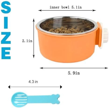 Hamiledyi 2-Pack Hanging Dog Bowls with Removable Stainless Steel Feeder - Spill-Proof Crate Bowls for Kennel/Cage, Puppy to Medium Dogs, Cats, Rabbits & Guinea Pigs (Durable Pet Food & Water Dishes)
