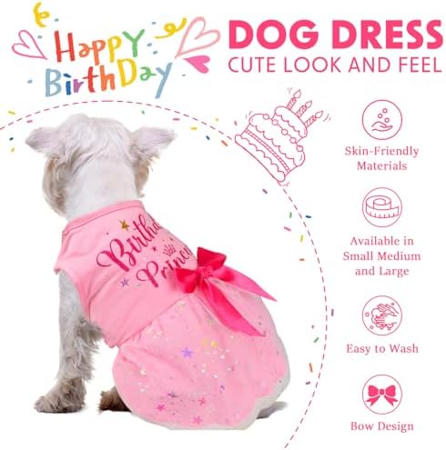 Dog Birthday Dress Dog Dress with Bowknot Tulle Birthday Princess Pet Clothes for Small Medium Large Dogs Girls Boys Cats Outfit Apparel - Image 5