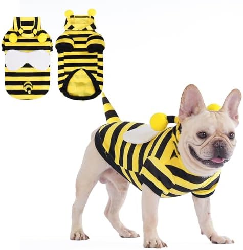 KOOLTAIL Dog Bee Costume Clothes, Fleece Funny Dog Sweater Hoodie Outfits, Pet Halloween Cosplay Cold Weather Coats with Leash Hole for Small Medium Large Dogs Pug Pitbull Corgi Puppy Gift, Yellow M by KOOLTAIL