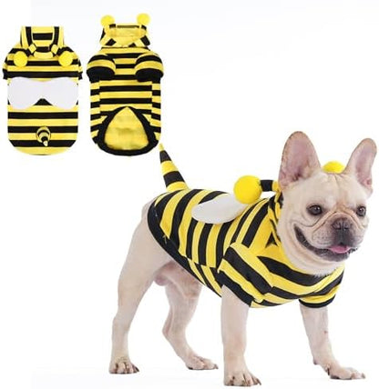 KOOLTAIL Dog Bee Costume Clothes, Fleece Funny Dog Sweater Hoodie Outfits, Pet Halloween Cosplay Cold Weather Coats with Leash Hole for Small Medium Large Dogs Pug Pitbull Corgi Puppy Gift, Yellow M by KOOLTAIL