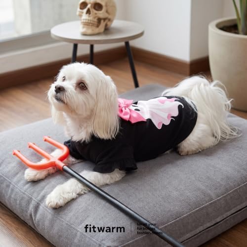 Fitwarm Bow Ghost Halloween Dog Shirt, Spooky Costumes for Small Dogs Girl, Sweet Pet Outfit, Black, Pink, Medium - Image 4
