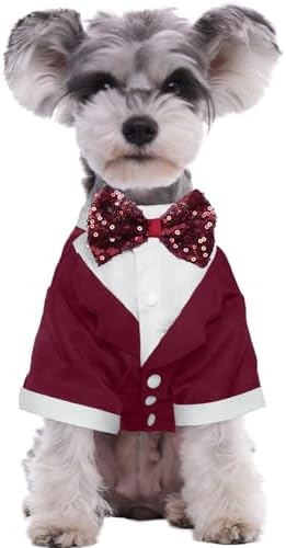 Kuoser Dog Tuxedo, Formal Dog Costume with Bow Tie Pet Wedding Suit Party Birthday Outfit, Dogs Tux Soft Shirt for Valentines Christmas Halloween Graduation Cosplay, Burgundy 2XL by Kuoser