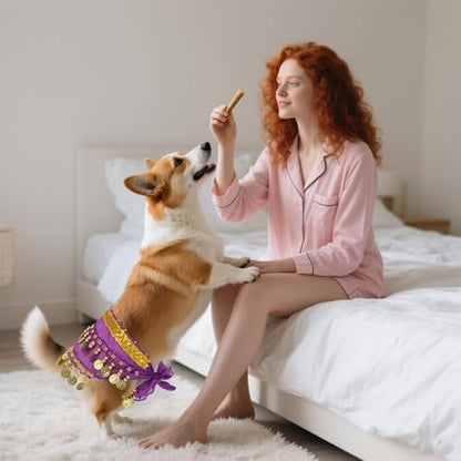 Dog Belly Dance Skirt with Sequins, Bling Belly Dance Hip Scarf for Corgis - Image 7