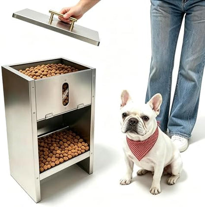 Dog Food Feeder for Kibble - Stainless Steel - Automatic Dog Feeder Large Breed 25LBs Outdoor Gravity Self Feeding for Medium, Large Dog Breeds, Pre-Installed Nuts for Easy Assembly