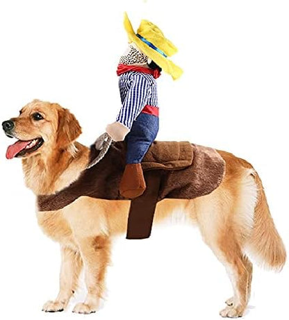 Halloween Cowboy Dog Cat Costume Clothes Novelty Funny Pets Party Cosplay Apparel Dog Riders Clothing (X-Large) by Idepet