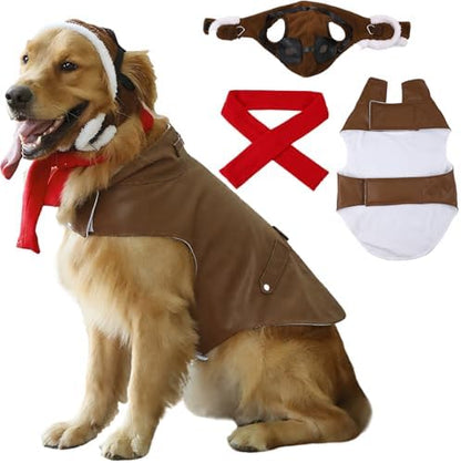 Huhumy 3 Pcs Halloween Dog Pilot Costume Set Aviator Outfit by Huhumy