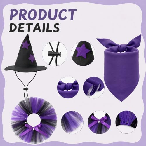 Huhumy 3 Pcs Halloween Witch Dog Costume Bandana Tutu Skirt for Puppy Cat - Image 3
