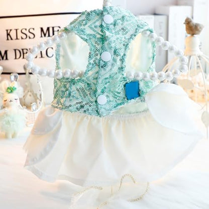Fashion Sweet Puppy Dog Blingbling Princess Skirt Pet Dog Lace Cake Camisole Tutu Dress D-Green L - Image 3