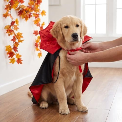 2 Piece Dog Cat Halloween Costume, Vampire Devil Cape Cloak with Horn Headband, Red Black Pet Costume for Small Medium Dogs Cats, Halloween Cosplay Party Dress Up Accessories - Image 2