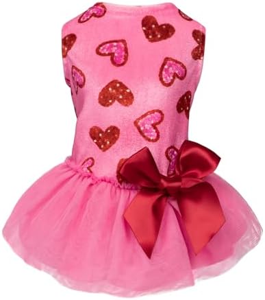 Fitwarm Pink Heart Tulle Dog Dress, Fancy Valentines Outfit for Small Dogs Girl, Festive Pet Clothes, Pink, Red, XXS by Fitwarm