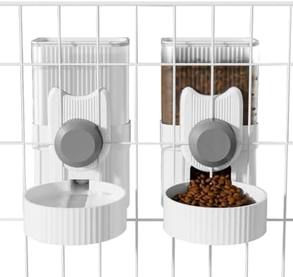 Hanging Cage Auto Pet Food Bowl Water Bottle Dispenser, 1L, Grey