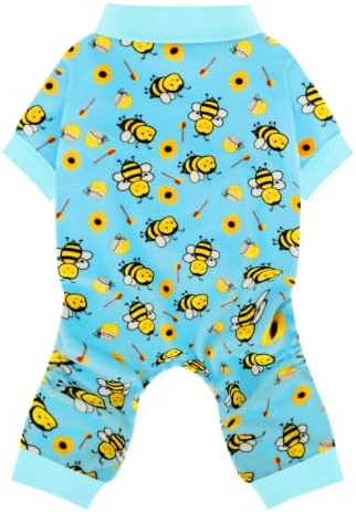 Paiaite Dog Pajamas Onesie: Comfortable Four-Legged Apparel for Small, Medium, & Large Dogs, Polyester Material for Comfort, Wrinkle Resistance, Moisture Wicking, Stretchiness Cute Bee Sky Blue 4XL by Paiaite