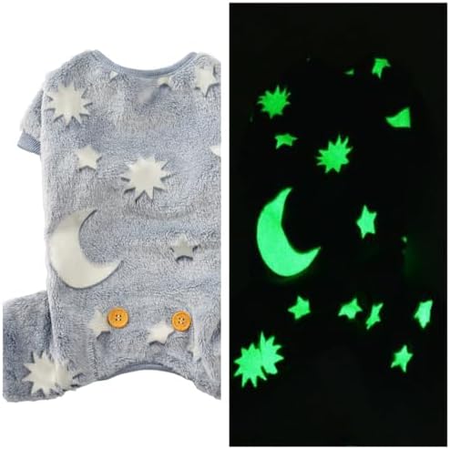 Plush Dog Pajamas Glow in The Dark Dog Jumpsuit 4 Legged Onesie for Small Medium Dog Cat, Grey Moon XS - Image 2