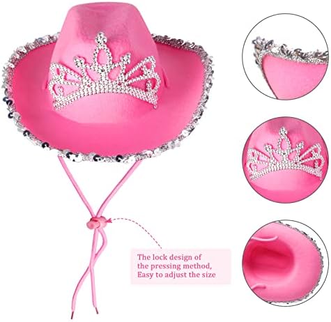 Yewong Pet Pink Cowboy Hat Costume Accessory Set Dog Cat Size Pink Cowgirl Princess Hat with Crown Tiara Bandana/Scarf Sunglasses for Cat Puppy Western Costume Daily Wearing Photo Props - Image 2