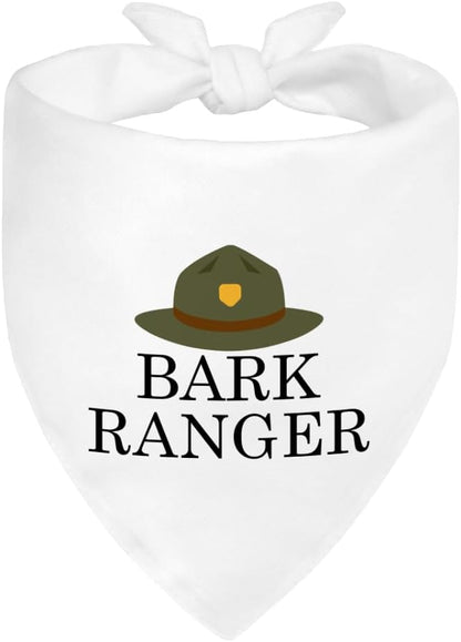 Bark Ranger White Dog Bandana, Funny Puppy Scarf Photo Prop for Explore Outdoor Adventure Hiking Camping Mountain, Unique Gifts for Dog Lover, for Ranger, Pet Scouts Bandana