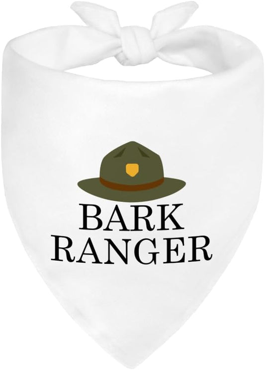 Bark Ranger White Dog Bandana, Funny Puppy Scarf Photo Prop for Explore Outdoor Adventure Hiking Camping Mountain, Unique Gifts for Dog Lover, for Ranger, Pet Scouts Bandana