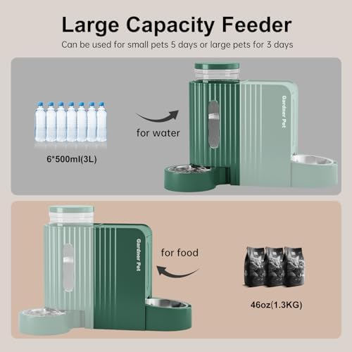 Gravity Automatic Cat Feeder, Water & Food Dispenser Set, Stainless Bowls