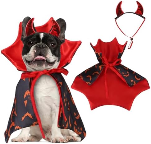 KOOLTAIL Dog Halloween Costume, Pet Vampire Cloak Cape Costume Devil Hat for Small Medium Large Dogs Cats Puppy, Funny Dog Witch Clothes Cosplay Dress Wizard Outfit Mantle Apparel for Holiday Party L by KOOLTAIL