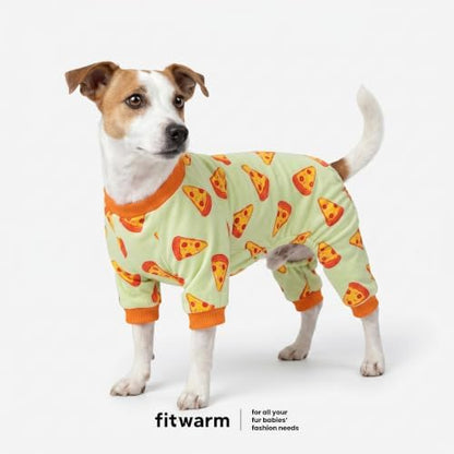 Fitwarm Pizza Dog Fleece Pajamas, Funny Cozy Clothes for Small Dogs Boy Girl, Soft Pet Onesie, Light Green, Orange, Large - Image 2