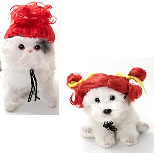 Funny Dog Cat Cosplay Wig for Halloween, Christmas, Parties, Festivals - Pet Wigs for Small, Medium and Large Dogs (Wine Red) - Image 4