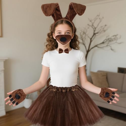 Puppy Dog Tutus Skirt Animal Costume Set Dog Ear Headband Bow Tie Paw Gloves Set for Women Halloween Cosplay - Image 6