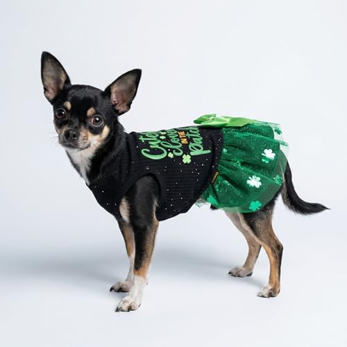 Fitwarm Cutest Clover in the Patch Dog Dress, St Patricks Day Dog Clothes for Small Dogs Girl, Funny Pet Cat Holiday Outfit, Black, Emerald Green, Small - Image 3