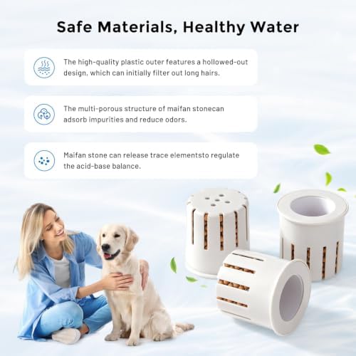 ZOMISIA Dog Water Bowl Dispenser Filters 3 Pack, Maifan Stone Filter Replacement for ZOMISIA 6L 8L 11L Dog Water Dispenser, White